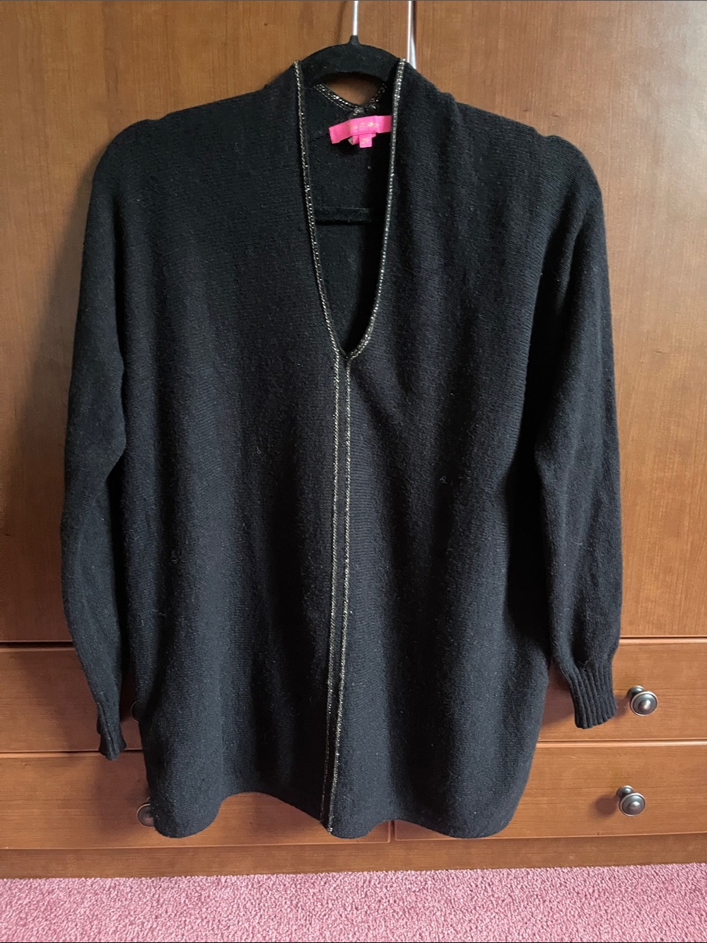 Lilly Pulitzer Black Open-Front Cardigan with Metallic Edge